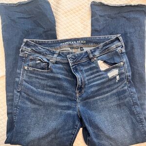 American Eagle Outfitters Women's Distressed Blue kick boot Jeans